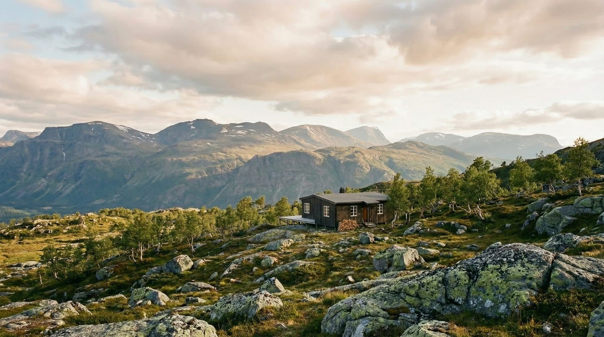 Hytte – originalbilde, oversiktsperspektiv